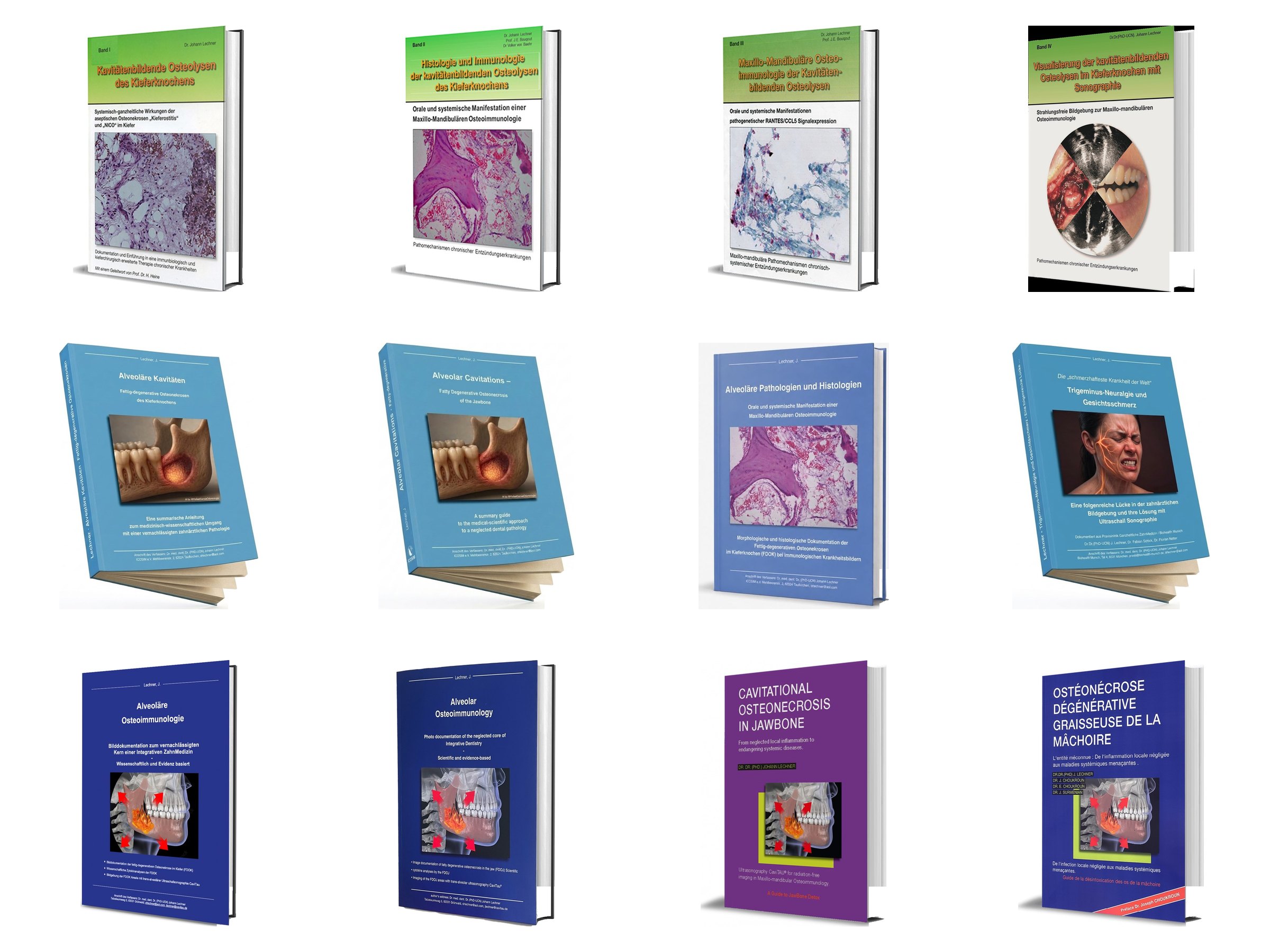 Portadas de la serie de libros de ICOSIM y de otros libros del Dr. Dr. Johann Lechner