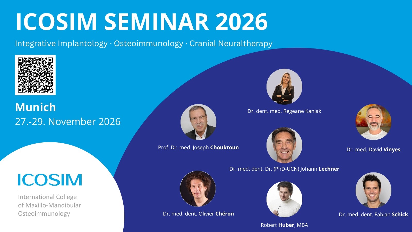 Ankündigung ICOSIM Seminar 2026 in München vom 27. bis 29. November mit den Porträts der sieben Referenten